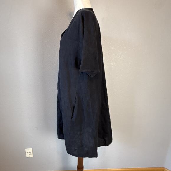 Crown Linen Designs Womens Oversized Swing Shift Dress Size XS/S Black Pockets - Picture 5 of 8
